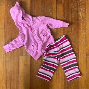 Hot pink sweatshirt with pink striped pants. 12 month